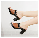 Genuine Leather High Heels Rhinestone Women&