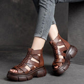 Genuine Leather Women Casual Shoes EM716 Retro Wedges Handmade Weave Sandals - Touchy Style .