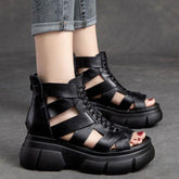 Genuine Leather Women Casual Shoes EM716 Retro Wedges Handmade Weave Sandals - Touchy Style