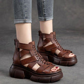 Genuine Leather Women Casual Shoes EM716 Retro Wedges Handmade Weave Sandals - Touchy Style