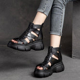 Genuine Leather Women Casual Shoes EM716 Retro Wedges Handmade Weave Sandals - Touchy Style