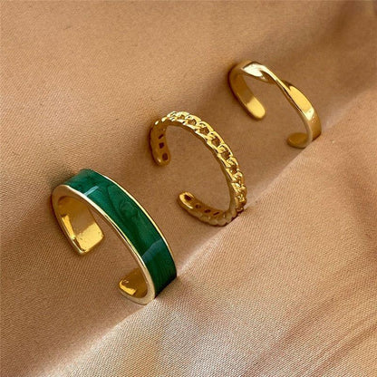 Gothic Metallic Green Oil Three Pieces Open Finger Rings Charm Jewelry Set XYS0139 - Touchy Style