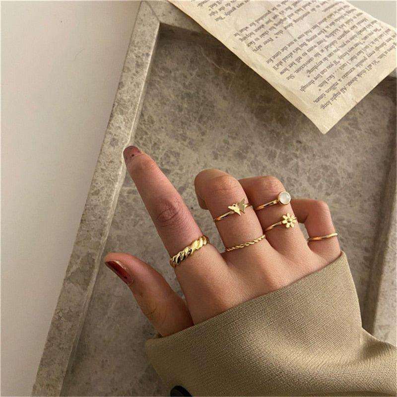 Gothic Metallic Green Oil Three Pieces Open Finger Rings Charm Jewelry Set XYS0139 - Touchy Style