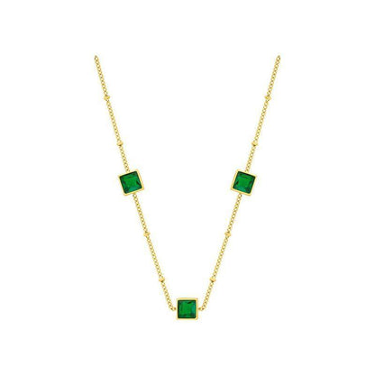 Green Zircon Necklace Stainless Steel Charm Jewelry NCJT36 - Touchy Style