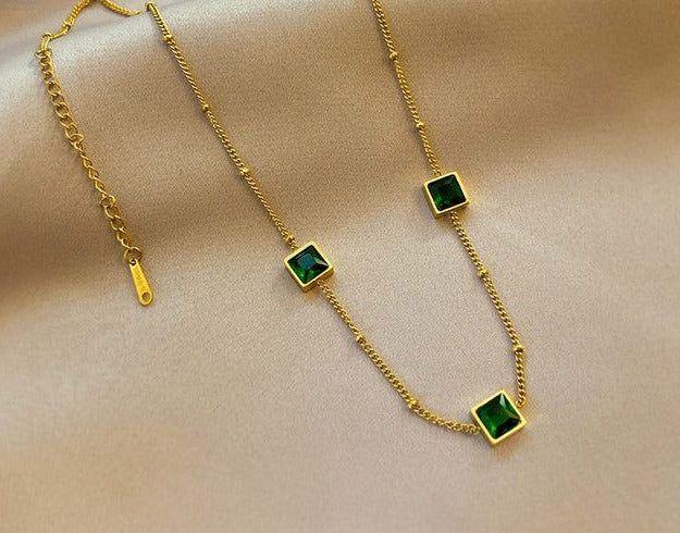 Green Zircon Necklace Stainless Steel Charm Jewelry NCJT36 - Touchy Style