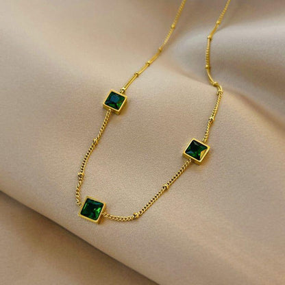 Green Zircon Necklace Stainless Steel Charm Jewelry NCJT36 - Touchy Style