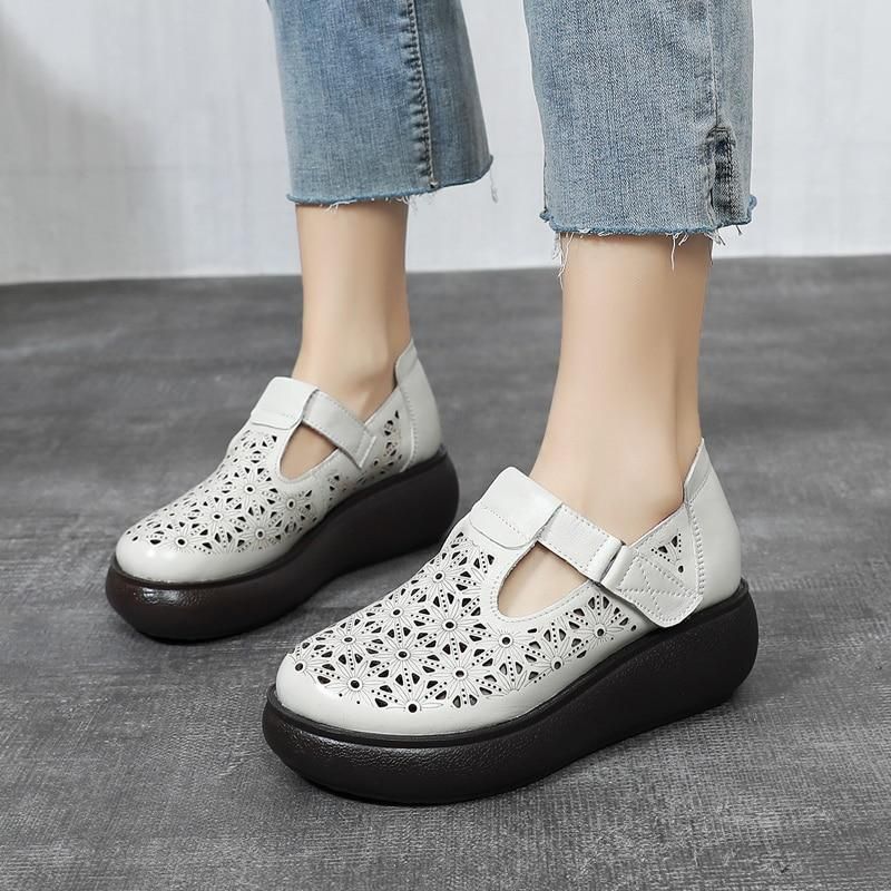 GT407 Women's Leather Hollow Wedges Heels Casual Shoes Sandals | Touchy ...
