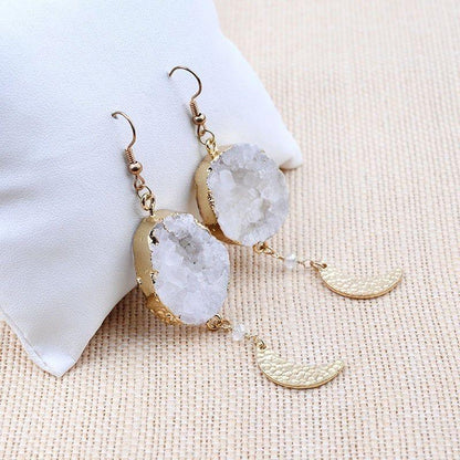 Half Moon Natural White Stone Big Long Earrings Charm Jewelry BS0214 - Touchy Style