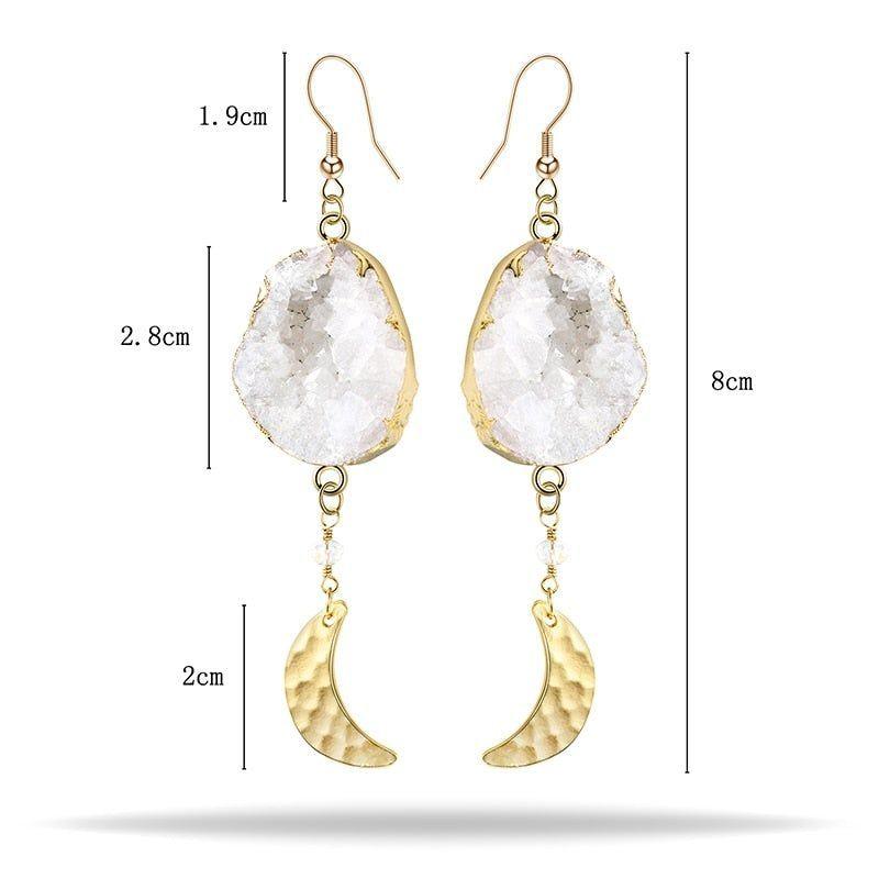 Half Moon Natural White Stone Big Long Earrings Charm Jewelry BS0214 - Touchy Style