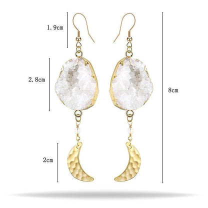 Half Moon Natural White Stone Big Long Earrings Charm Jewelry BS0214 - Touchy Style