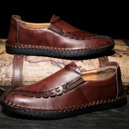 Handmade Leather Loafers Flat Brown Men&