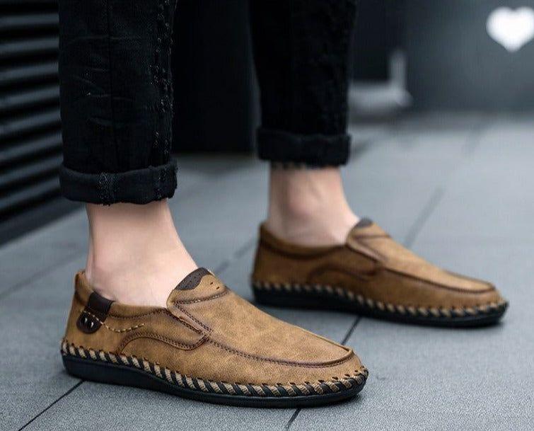 Leather Flat Loafers Brown Men's Casual Shoes #XS8171