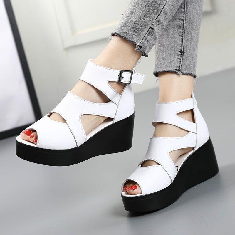 Sandals For Women Platform Sandals Wedge Ankle Strap Open Toe Sandals White  Sandals for Women Flat Comfortable Womens Sandals - Walmart.com