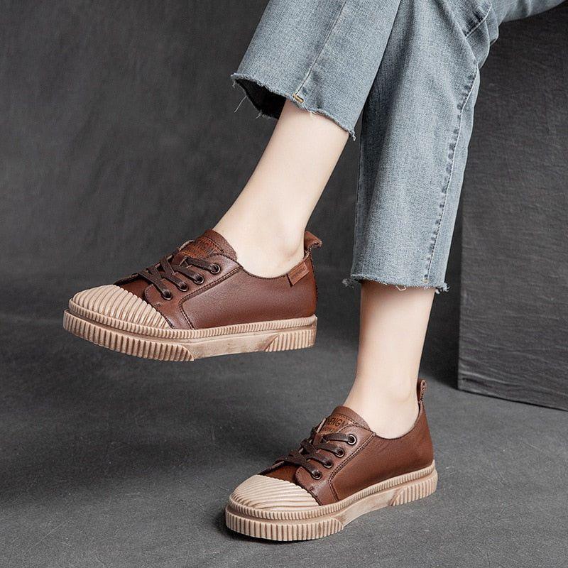 Handmade Women Casual Shoes Leather Platform Sneakers HGCS09 - Touchy Style