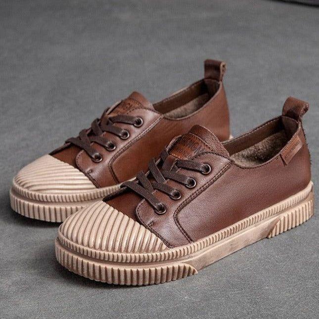 Handmade Women Casual Shoes Leather Platform Sneakers HGCS09 - Touchy Style