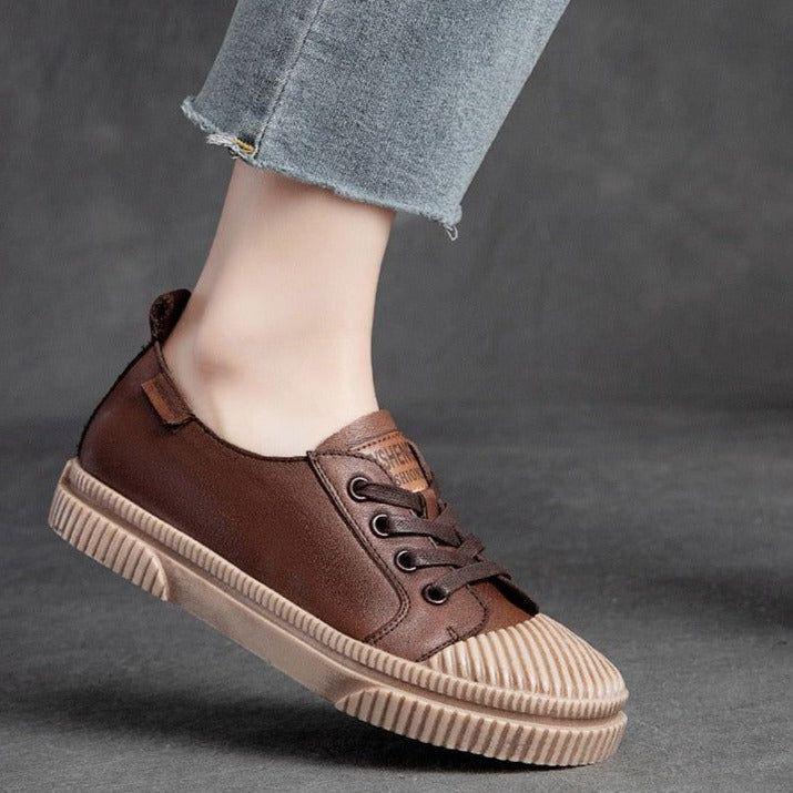 Handmade Women Casual Shoes Leather Platform Sneakers HGCS09 - Touchy Style