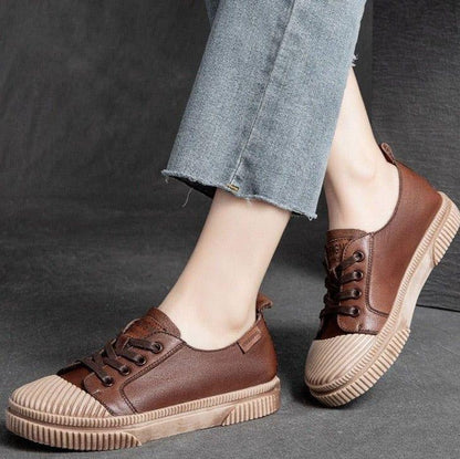 Handmade Women Casual Shoes Leather Platform Sneakers HGCS09 - Touchy Style