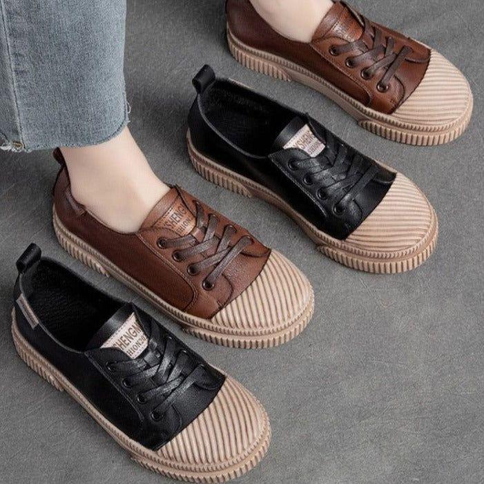 Handmade Women Casual Shoes Leather Platform Sneakers HGCS09 - Touchy Style