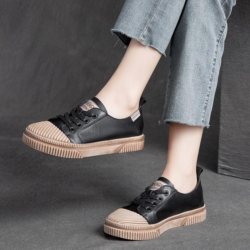 Handmade Women Casual Shoes Leather Platform Sneakers HGCS09 - Touchy Style