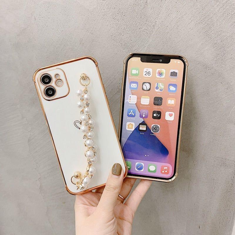 Heart Pearl Pattern Cute Phone Cases For iPhone 13 11 12 Pro Max XS X XR 7 8 Plus mini SE 2020 - Touchy Style