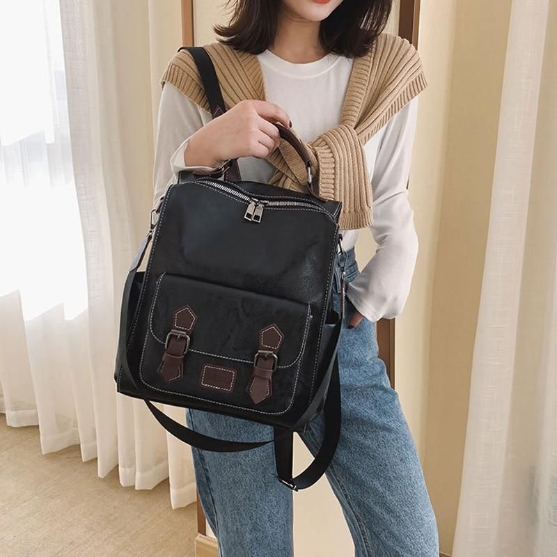 Women's Vintage Brown Backpack New Fashion Schoolbag Lady Large