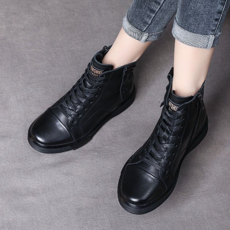 Leather Lace Up High Top Sneakers