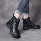 Leather Ankle Boots Lace-Up Handmade Soft Women&