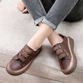 Leather Brown Vulcanized Sneakers Flats Women&