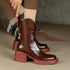 Leather Chelsea Chunky Heels Ankle Boots Platform Women&