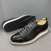 Leather Crocodile Pattern Green Black Men&