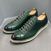 Leather Crocodile Pattern Green Black Men&