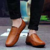 Leather Flat Loafers Brown Men&