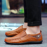 Leather Flat Loafers Brown Men&