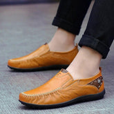 Leather Flat Loafers Brown Men&