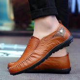 Leather Flat Loafers Brown Men&