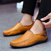 Leather Flat Loafers Brown Men&