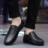 Leather Flat Loafers Brown Men&