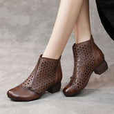 Leather Mid-heel Ankle Boots Women&