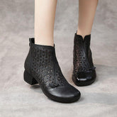 Leather Mid-heel Ankle Boots Women&