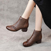 Leather Mid-heel Ankle Boots Women&