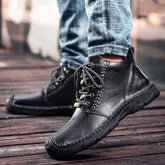 Leather Motorcycle Ankle Boots Men&