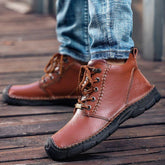 Leather Motorcycle Ankle Boots Men&