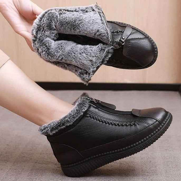 Leather Waterproof Boots Velvet Warm Lightweight Flat Women s Casual Shoe GCS353 Touchy Style