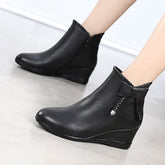 Leather Wedges Short Ankle Boots Women&