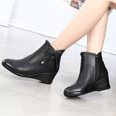 Leather Wedges Short Ankle Boots Women&