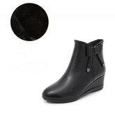 Leather Wedges Short Ankle Boots Women&