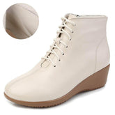 Leather Women Ankle Boots Casual Shoes GCSRG44 Wedges Comfortable Booties - Touchy Style