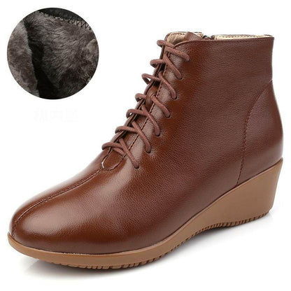 Leather Women Ankle Boots Casual Shoes GCSRG44 Wedges Comfortable Booties - Touchy Style