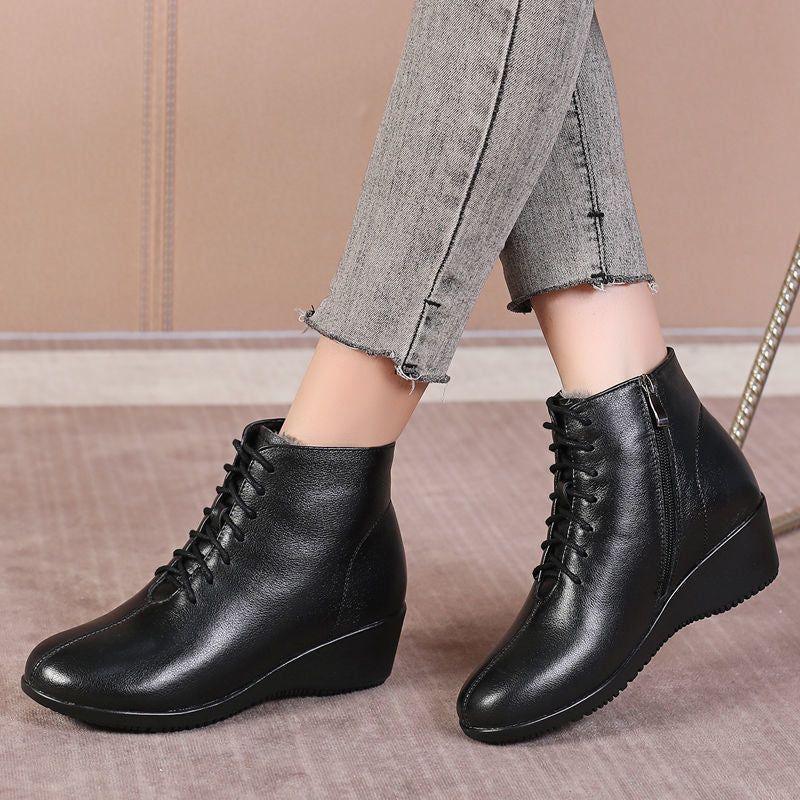 Leather Women Ankle Boots Casual Shoes GCSRG44 Wedges Comfortable Booties - Touchy Style