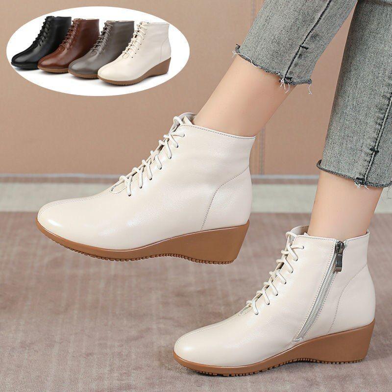 Leather Women Ankle Boots Casual Shoes GCSRG44 Wedges Comfortable Booties 8639 Gray Autumn 6.5